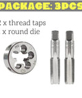 M16 X 1.5 and M14 X 1.5 Tap and Die Set for Metric Threads Right Hand, 2 thread taps, 1 round die, 3-piece package
