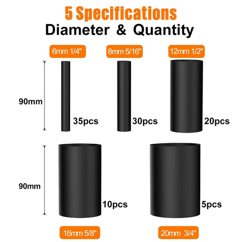 Pro Grade Do It All Heat Shrink Tubing Kit 100 PCS 3.54 Inch Length 5 specified diameters quantity chart