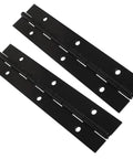 Rock Solid Black Piano Hinges For Cabinets Closets And Storage Boxes Featuring 6 Inch Continuous stainless steel design with screw holes.