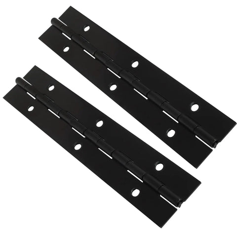Rock Solid Black Piano Hinges For Cabinets Closets And Storage Boxes Featuring 6 Inch Continuous stainless steel design with screw holes.