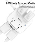 Heavy Duty Surge Protector Power Strip With Six Foot Cord And Eight Wide Outlets Plus Four Fast Charge Usb Ports showing eight spaced outlets.