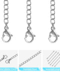 12 Piece Necklace Extender Set Stainless Steel Silver Tone with lobster clasps, chain details, assorted lengths for jewelry