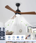 42" Solid Wood Blades Ceiling Fan with Lights in matte black, featuring a light and remote control, installed indoors.