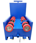 Industrial Electric Drum Rotator Mixer spins heavy 52 8 gallon drums, featuring a sturdy blue design with red rollers for mixing.
