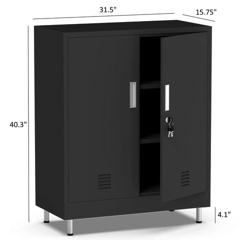 Lockable Metal Storage Cabinet With Locking Doors And Adjustable Shelves Durable Black Steel Closet For Home Office Garage Pantry Living Room 4 Keys Included And Door Stops For Quiet And Quick Access