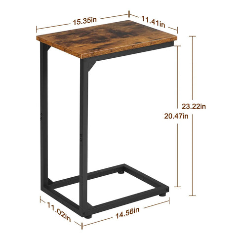 C Shaped End Table That Slides Under Couch For Small Spaces TV Tray Snack Table And Laptop Desk Brown Living Room Side Table