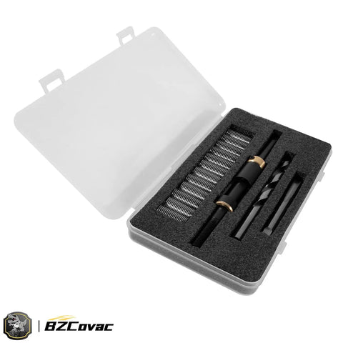 Shop Grade Cylinder Head Bolt Thread Repair Kit 11.5 Millimeter By 1.5 Pitch Inserts, tools inside a storage case.