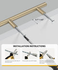 Installation instructions for 25 Pack Champagne Bronze Cabinet Pulls 3 Inch Drawer Handles, showing handle with measurement details.