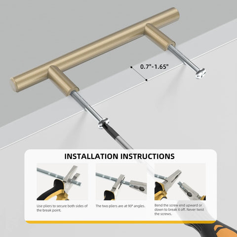 Installation instructions for 25 Pack Champagne Bronze Cabinet Pulls 3 Inch Drawer Handles, showing handle with measurement details.