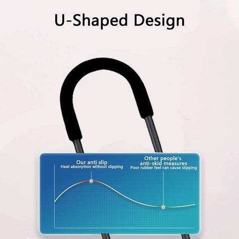 Kids Bicycle Safety Trainer Handle showing U-shaped design and anti-slip grip comparison chart.
