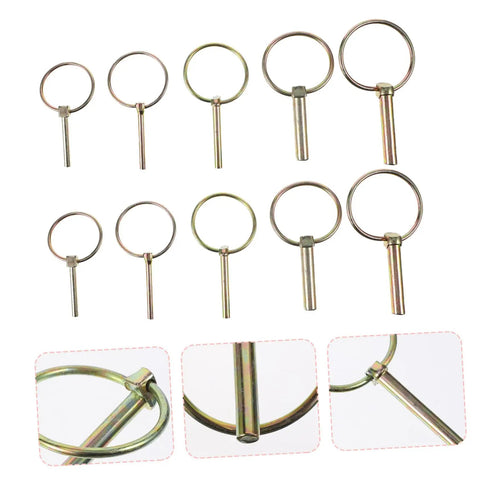 Heavy Duty Lynch Pin Kit 10 Piece Ring Style Spring Loaded Shaft Locking Pins For Trailers And Tractors Galvanized Trailer Hitch Locks Mower Lynch Pins Sturdy Pin Fasteners For Farm And Garden Gear, 10 galvanized pins