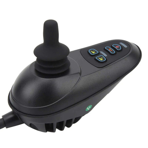 24V Electric Wheelchair Joystick Controller With Brake Connector, close-up view showing buttons for speed and direction control