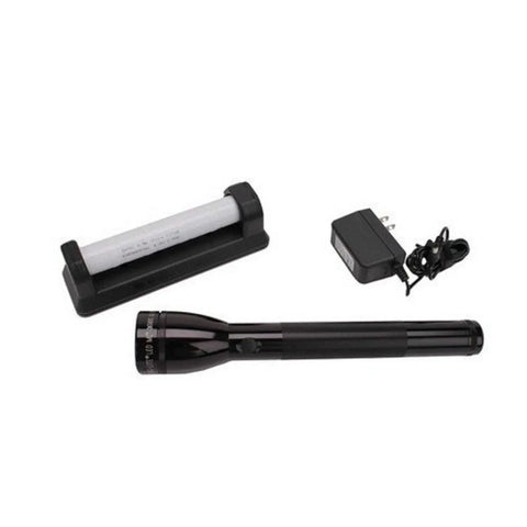 LED Rechargeable Flashlight System With 120V Converter Black Eco Friendly And Easy To Use Sleek Compact Design Portable Charger