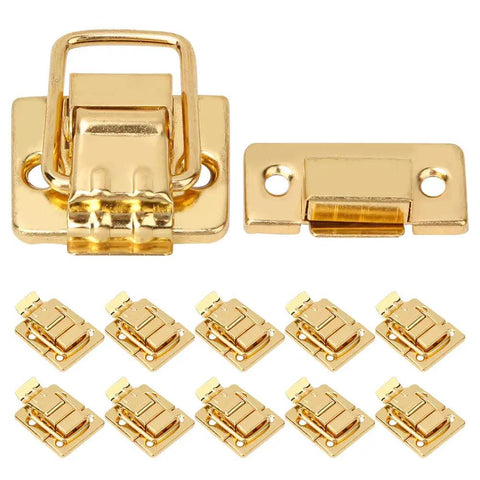 Sturdy Golden Toggle Latch Catch Set Of 10 For Jewelry Boxes And Chests that includes gold stainless steel fasteners.