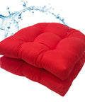 Waterproof Outdoor Chair Cushions Set Of 2 19x19 Inch Tufted Red Cushions for Patio Furniture, showing water-repellent feature