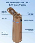 Smart Water Bottle With Glowing Sip Tracker Keeps Your Hydration Game Fresh All Day Long 24 Oz Insulated Flask showing flip cover, light ring.