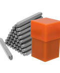 37 Piece Metal Letter And Number Stamp Set With Heart Symbols Punch Kit in orange box for crafting on metal, plastic, wood.