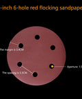 Top Tier 9 Inch Sandpaper Discs 50 Pack With Hole Ventilation Hook Loop Design for detailed view of 9-inch red flocking sandpaper with 6 holes.