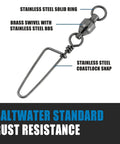 20 Pack Ball Bearing Snap Swivels For Fishing Saltwater And Freshwater Lure Clips Coast Lock Tackle Terminal Tackle Line Leaders 78 Lb Strength Built Tough For Heavy Duty Tackle, stainless steel coastlock snap