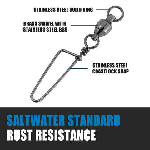 20 Pack Ball Bearing Snap Swivels For Fishing Saltwater And Freshwater Lure Clips Coast Lock Tackle Terminal Tackle Line Leaders 78 Lb Strength Built Tough For Heavy Duty Tackle, stainless steel coastlock snap
