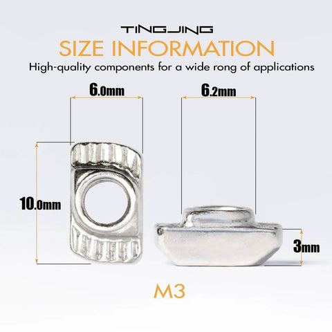 200 Pack 2020 Series M3 T Slot Nuts Hammer Head Fasteners Nickel Plated Carbon Steel For Aluminum Extrusion Projects