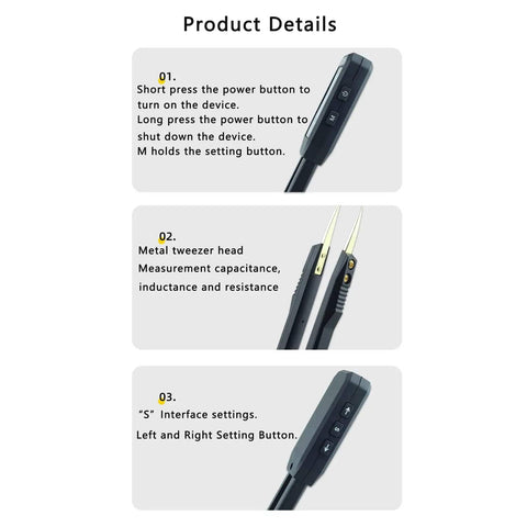 Digital Tweezers Tester And SMD Component Analyzer Multimeter For Circuit Board Repair With Auto Recognition And Diode Test details