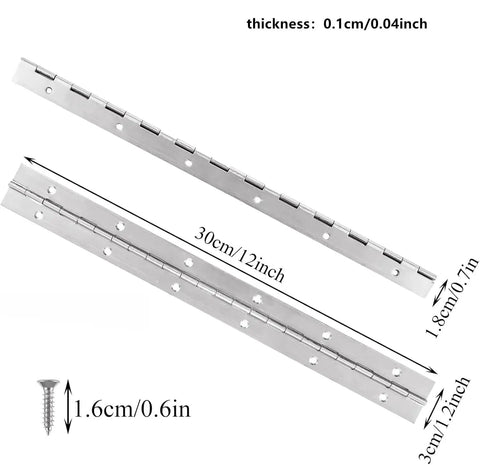 Heavy Duty 12 Inch Continuous Piano Hinge With Pre Drilled Holes Stainless Steel Cabinet Hardware Rust Proof Box Lid Connector