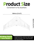Sonic Modell AR Wing FPV RC Airplane For Adults With 900mm Wingspan shown in product size chart, black EPP frame, carbon spar