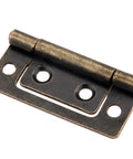 Close-up of an iron hinge from the Four Pack 2 Inch Iron Flush Door Hinges Set For Cabinets And Cupboards Jewelry Boxes And Furniture Spring Loaded 50x24mm Durable Sturdy Hardware With Screws Smooth Quiet Open And Close Matte Finish.
