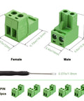 Image showing 16 Pack 2 Pin Screw Terminal Block Connector 5.08 Millimeter Pitch Plug And Play With 2 Pin Phoenix Plug, green PA66 plastic.