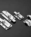 Slide Bolt, Thickened Metal Sliding Bolt for, 2 INCH set in stainless steel, showcasing varying sizes and sliding designs.