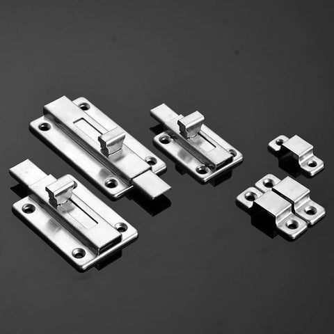 Slide Bolt, Thickened Metal Sliding Bolt for, 2 INCH set in stainless steel, showcasing varying sizes and sliding designs.