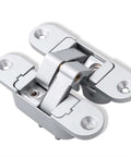 Two Piece Three Dimensional Invisible Door Hinges For Wooden Doors Hidden Cross Hinge Set 180 Degree Inside Outside Opening Silver Finish