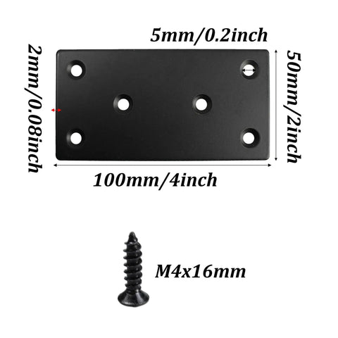 Heavy Duty Flat Mending Plates 4x2 Inch Stainless Steel Black Brackets Set of 4 With Screws for Furniture Wood Shelves and Fences