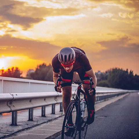 Cyclist using Lightweight 7075 Aluminum Road Bike Handlebars Thirty One Point Eight Millimeter Clamp 420 Millimeter Drop Bars
