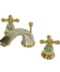 Victorian Widespread Lavatory Faucet With Cross Handle In Polished Chrome And Polished Brass Solid Brass Construction Deck Mount