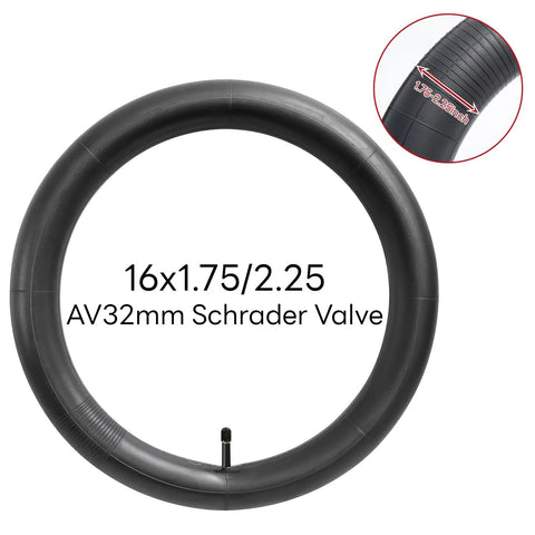 Heavy Duty Bike Inner Tube 16x1.75 To 2.25 Inch With AV32mm Schrader Valve displayed with close-up of valve