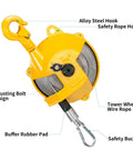 Heavy Duty Pro Grade Spring Balancer Tool With Adjustable Tension Retractable Steel Wire Cable For Garage And Workshop 3 To 5 Kg Capacity Seven To Eleven Pounds Hanging Equipment Fixture with alloy steel hook and safety features