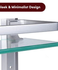 Close-up of Glass Bathroom Shelf With Hand Towel Bar Wall Mounted Rectangular Storage Extra Thick Tempered Glass 15.2 x 4.5 Inches