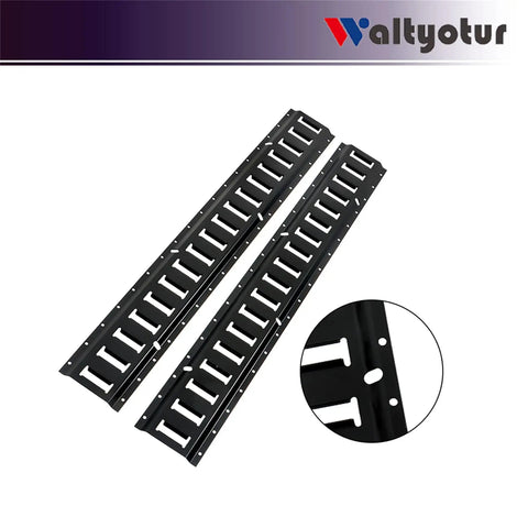 Heavy Duty Two Pack Track Tie Down Rails For Vans And Trailers Rock Solid Galvanized Steel angled view showing twelve locking slots.