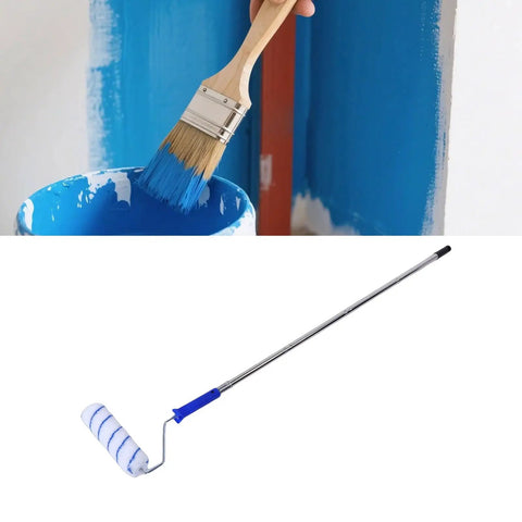 Heavy Duty Paint Roller Kit With Telescopic Extension Pole For Interior Walls And Ceilings Extends Comfortably To Crank Out Flawless Coats Ladder Free On Any Weekend Reno Project with a wooden brush and roller.