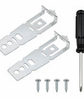 Heavy Duty Stainless Steel Dishwasher Mounting Bracket Kit With 2 Pack Screws And Adjustable Wrench on white background.