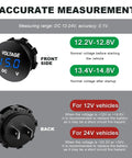 12V 24V DC Volt Meter Gauge With LED Digital Display Waterproof Round Panel Voltage Meter Mini Volt Tester And Battery Monitor Indicator For Car Truck Marine Boat Blue front and back view