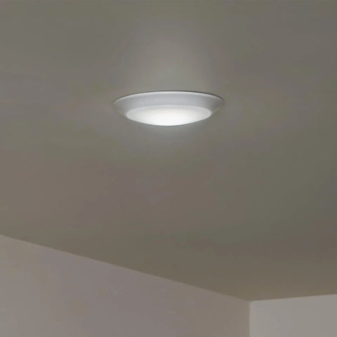 Horizon 7.4 Inch LED Downlight Ceiling Light 3000K White, flush mounted dimmable fixture in room setting, 43848WHLED30T