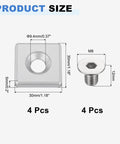 4 Pcs Zinc Alloy 3030 T Slot Aluminum Profile End Caps Eu Standard 30 X 30 Millimeter Cover With M8 Screws Silver Tone size diagram