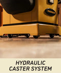 Heavy Duty 10 Inch Table Saw With Rolling Workbench, 50 Inch Rip Capacity, 5 Horsepower 3 Phase Motor features hydraulic caster system.