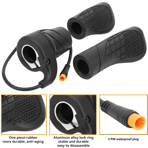 Half Twist Ebike Throttle Grip With Waterproof 3 Pin Plug FT76X For 12V To 72V Motors Built Tough For MTB Conversions Non Slip Rubber Grip With Shock Absorption And Quick Response For E Scooter