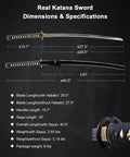 Unsharpened Stainless Steel Katana Iaito For Iaido Practice, 28.5 Inch Blade With Bo-Hi Fuller For Audible Swing size details
