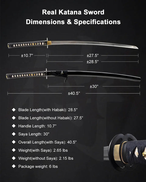Unsharpened Stainless Steel Katana Iaito For Iaido Practice, 28.5 Inch Blade With Bo-Hi Fuller For Audible Swing size details