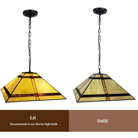 Lit and unlit Cream Cross Tiffany Pendant Light With Vintage Vibe Glass, 16 Inch Stained Glass Hanging Lamp for kitchen island use